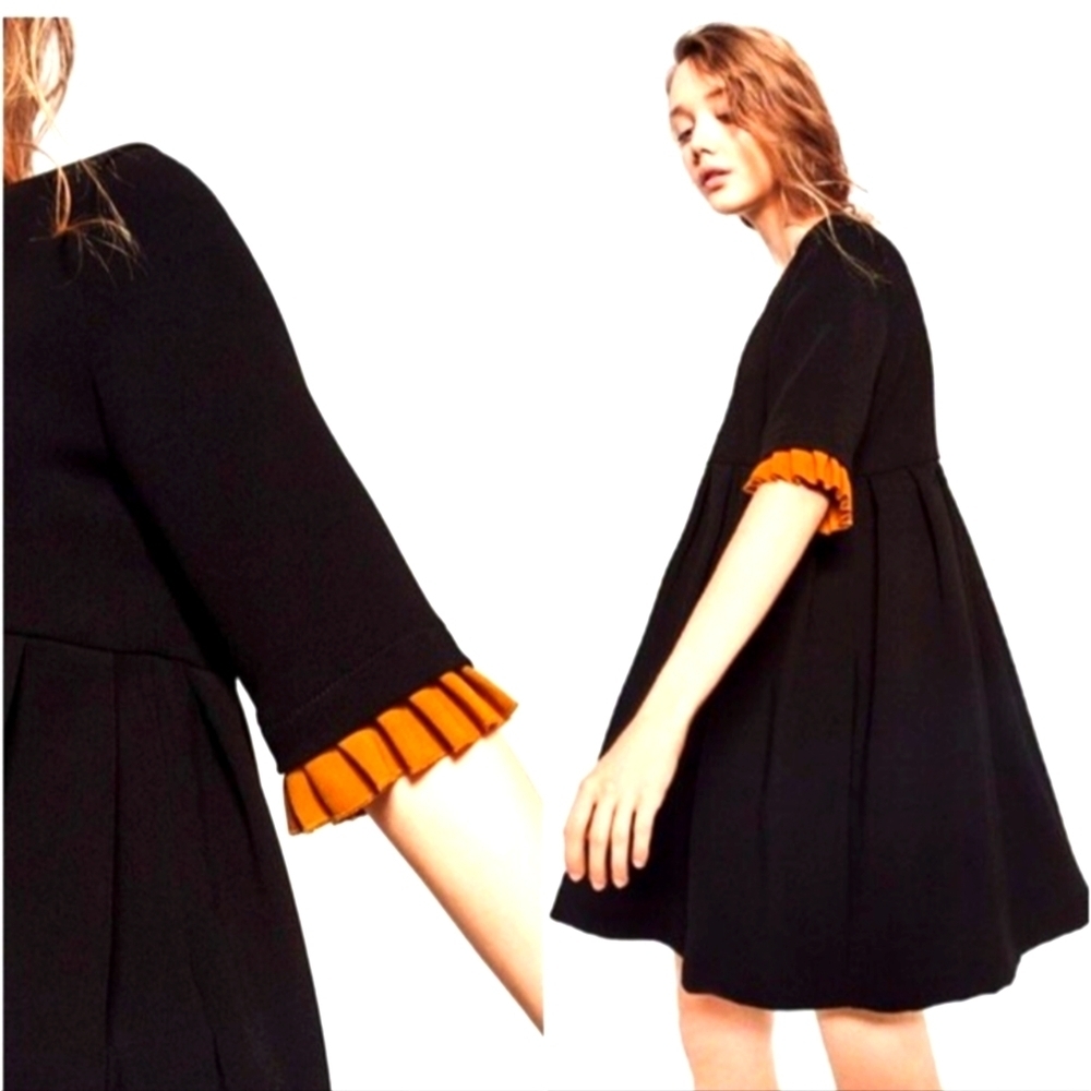 Black Dress with Orange Ruffle Sleeves